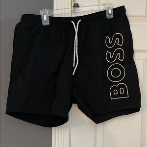 BOSS Black Swim Shorts with White Logo
